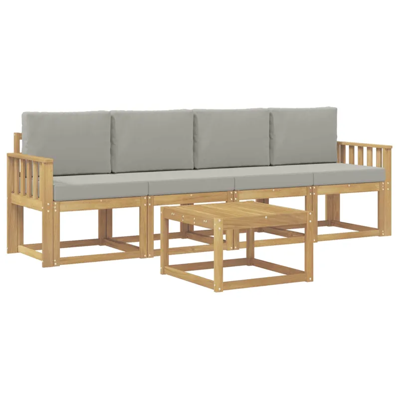 Lauko sofos komplektas 5 pcs Balta ir šviesiai pilka