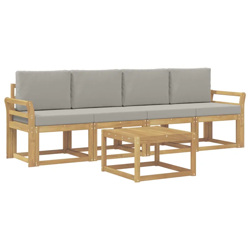 Lauko sofos komplektas 5 pcs Balta ir šviesiai pilka