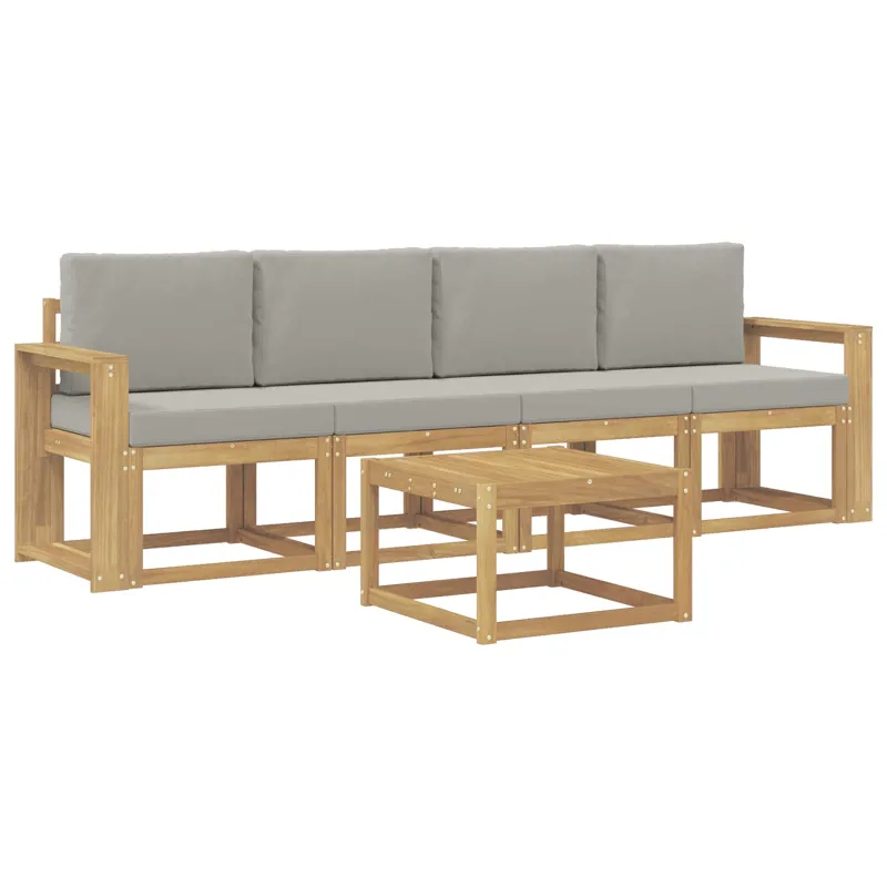 Lauko sofos komplektas 5 pcs Balta ir šviesiai pilka