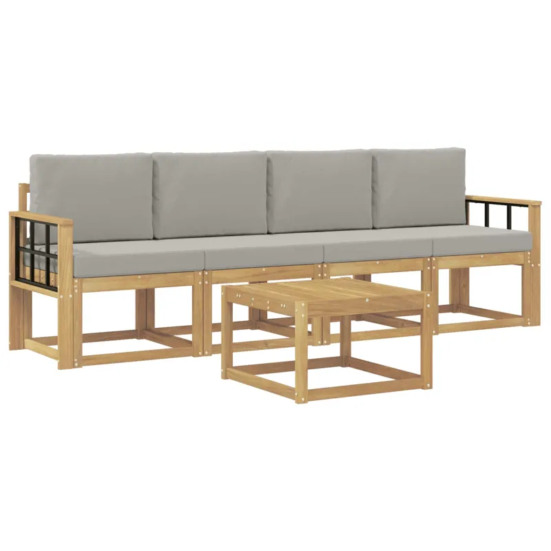 Lauko sofos komplektas 5 pcs Balta ir šviesiai pilka