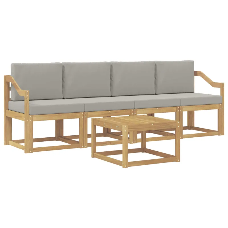 Lauko sofos komplektas 5 pcs Balta ir šviesiai pilka