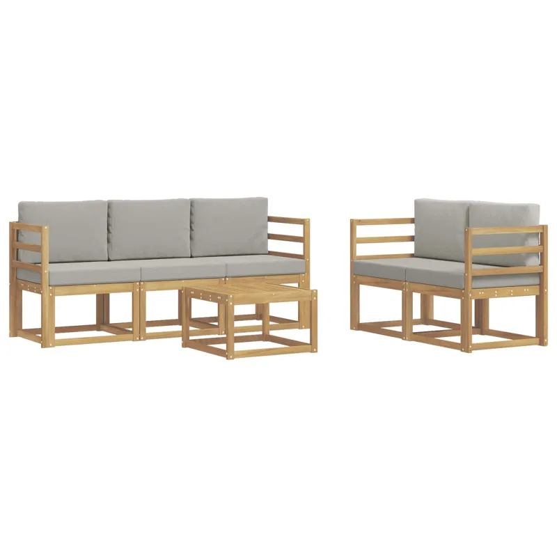 Lauko sofos komplektas 6 pcs Balta ir šviesiai pilka