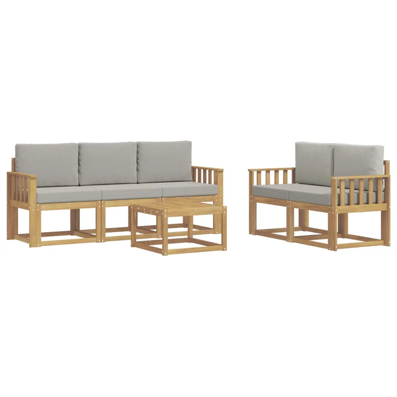 Lauko sofos komplektas 6 pcs Balta ir šviesiai pilka