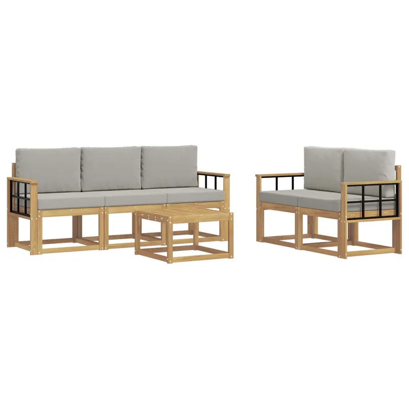 Lauko sofos komplektas 6 pcs Balta ir šviesiai pilka