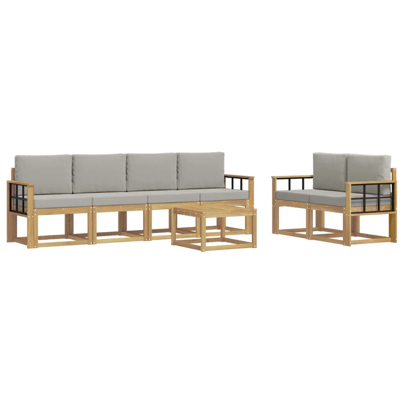 Lauko sofos komplektas 7 pcs Balta ir šviesiai pilka