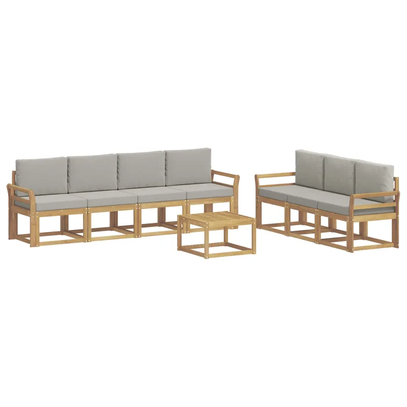 Lauko sofos komplektas 8 pcs Balta ir šviesiai pilka