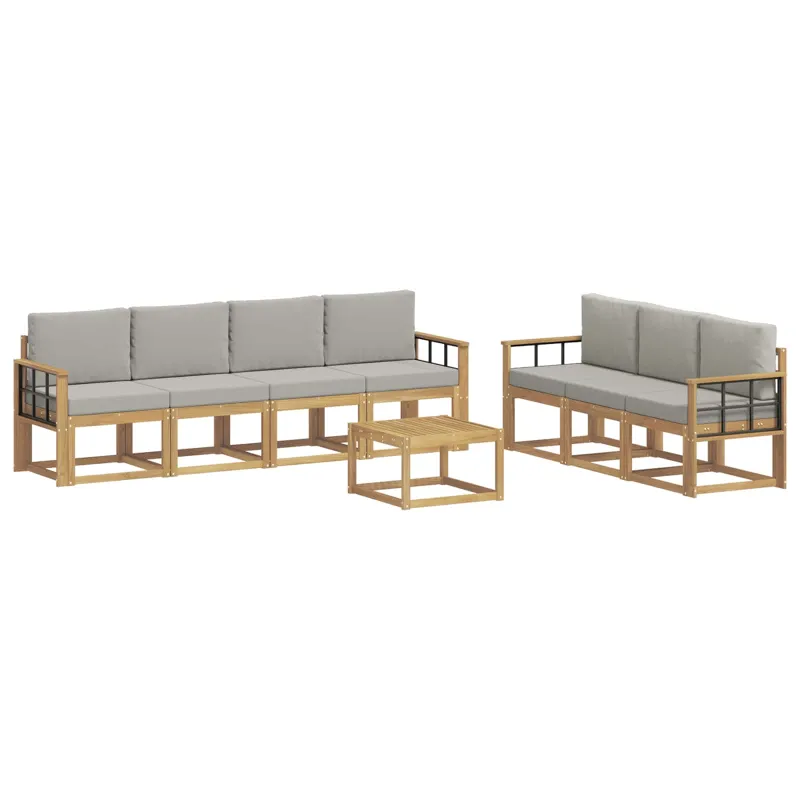Lauko sofos komplektas 8 pcs Balta ir šviesiai pilka
