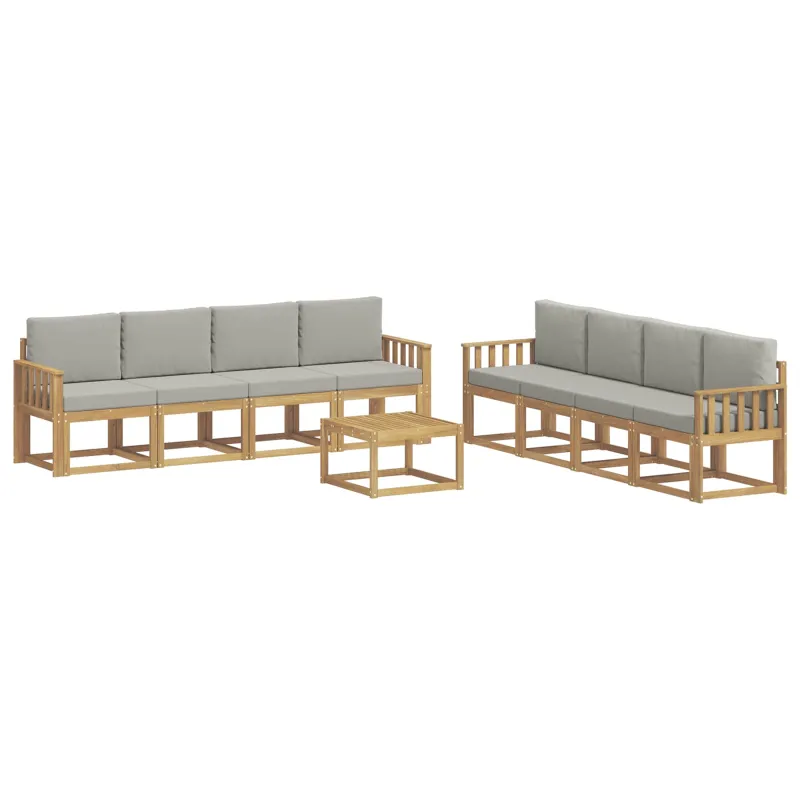 Lauko sofos komplektas 9 pcs Balta ir šviesiai pilka