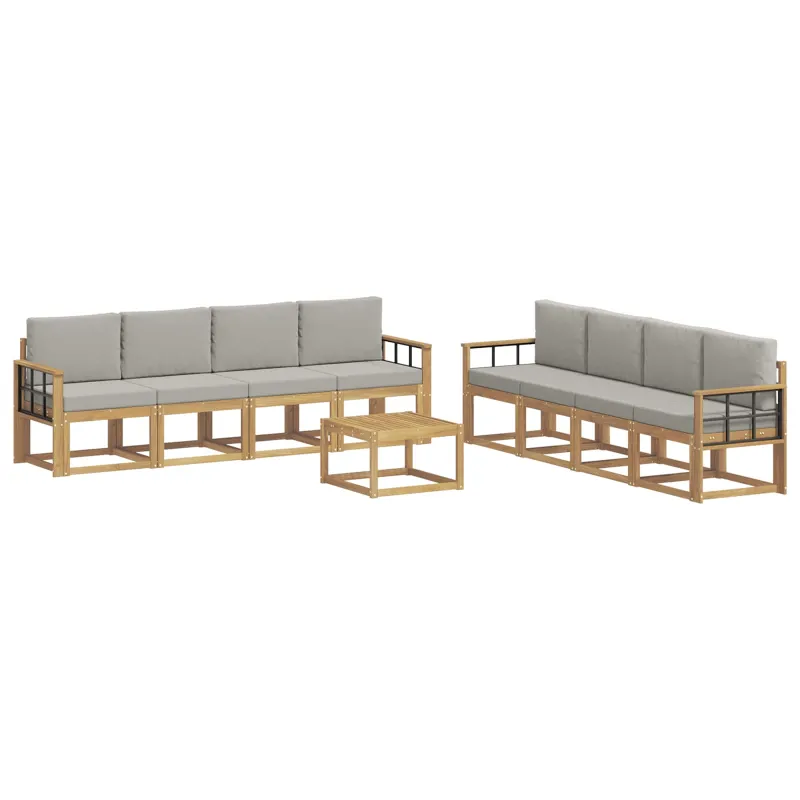 Lauko sofos komplektas 9 pcs Balta ir šviesiai pilka