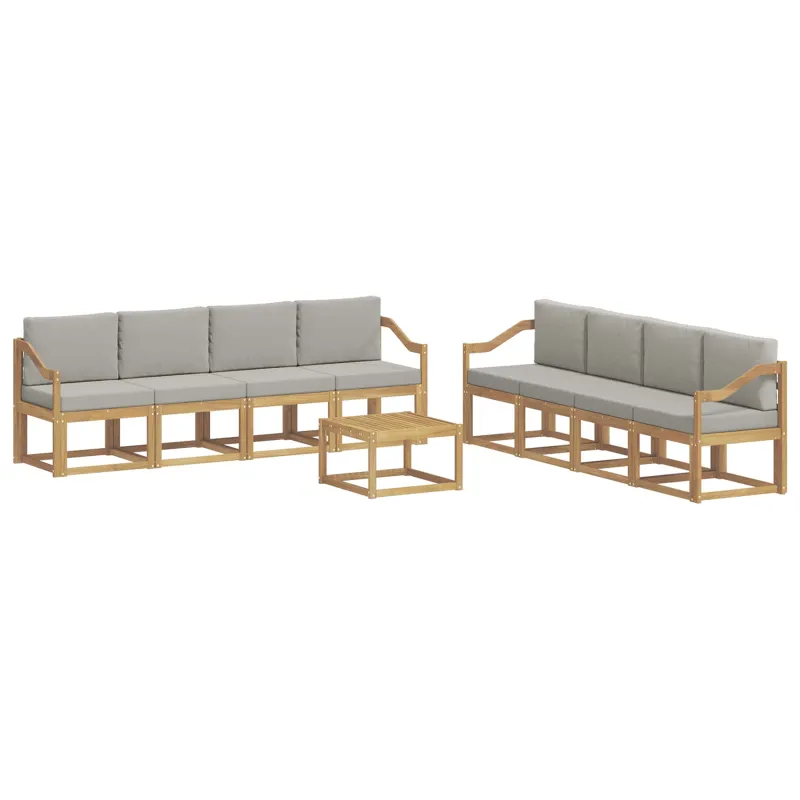 Lauko sofos komplektas 9 pcs Balta ir šviesiai pilka