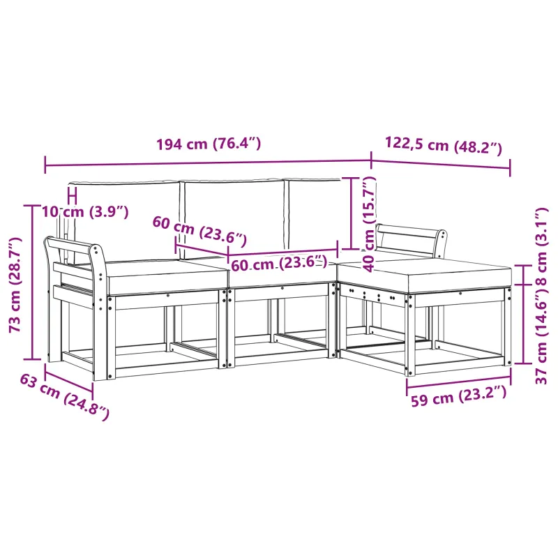 Lauko sofos komplektas 4 pcs Balta ir šviesiai pilka