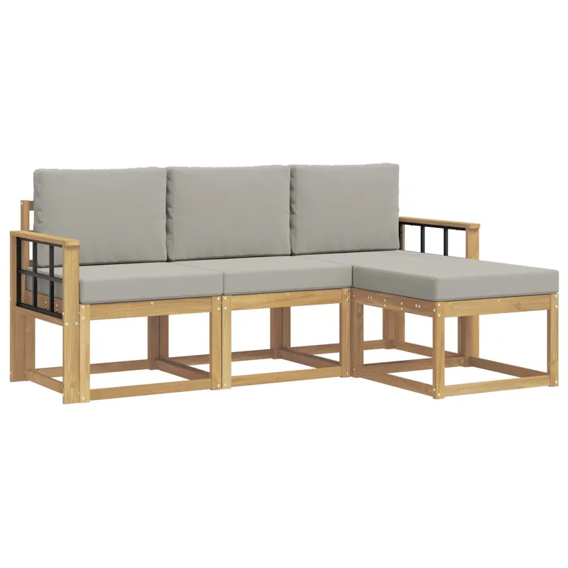 Lauko sofos komplektas 4 pcs Balta ir šviesiai pilka