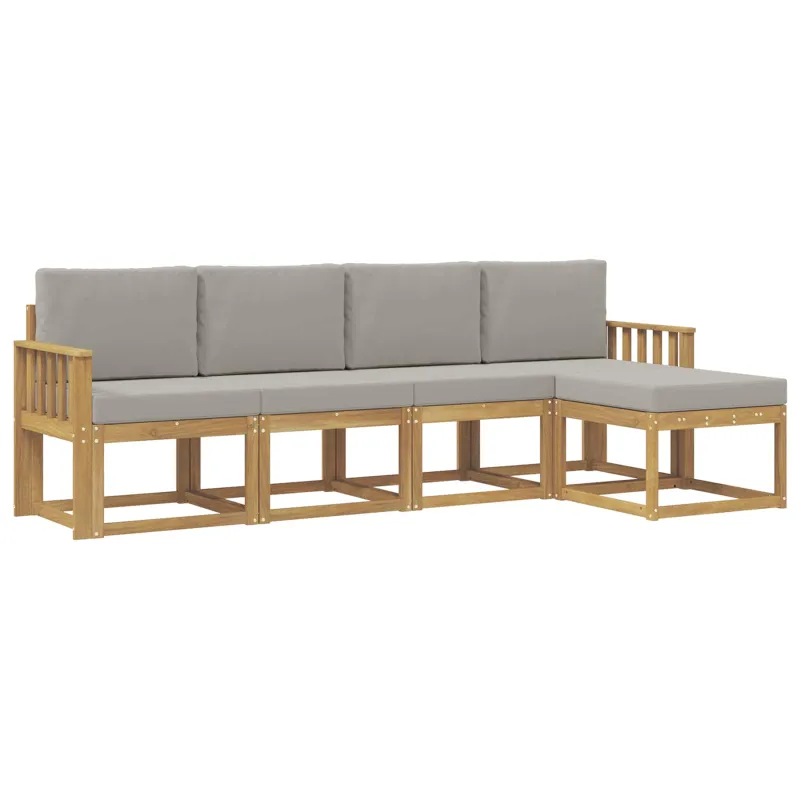 Lauko sofos komplektas 5 pcs Balta ir šviesiai pilka