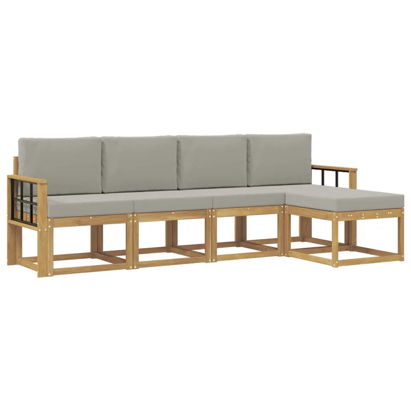 Lauko sofos komplektas 5 pcs Balta ir šviesiai pilka