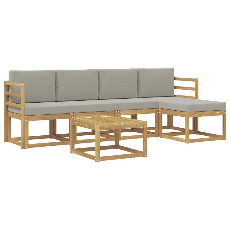 Lauko sofos komplektas 6 pcs Balta ir šviesiai pilka