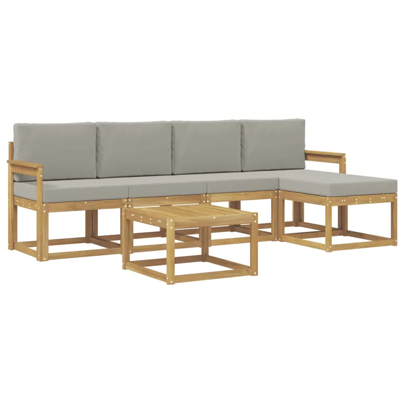 Lauko sofos komplektas 6 pcs Balta ir šviesiai pilka