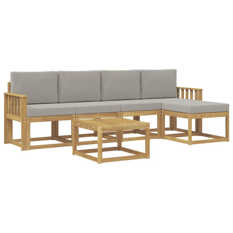 Lauko sofos komplektas 6 pcs Balta ir šviesiai pilka