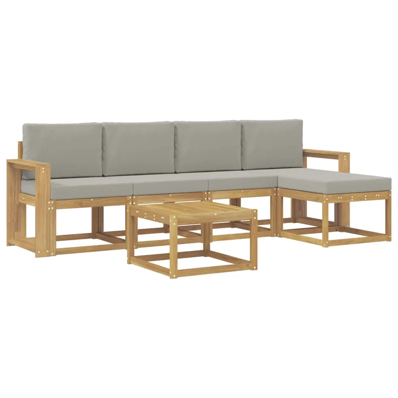 Lauko sofos komplektas 6 pcs Balta ir šviesiai pilka