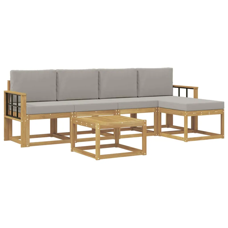 Lauko sofos komplektas 6 pcs Balta ir šviesiai pilka