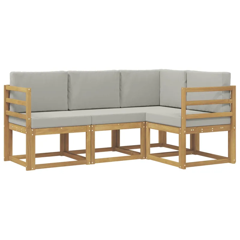 Lauko sofos komplektas 4 pcs Balta ir šviesiai pilka