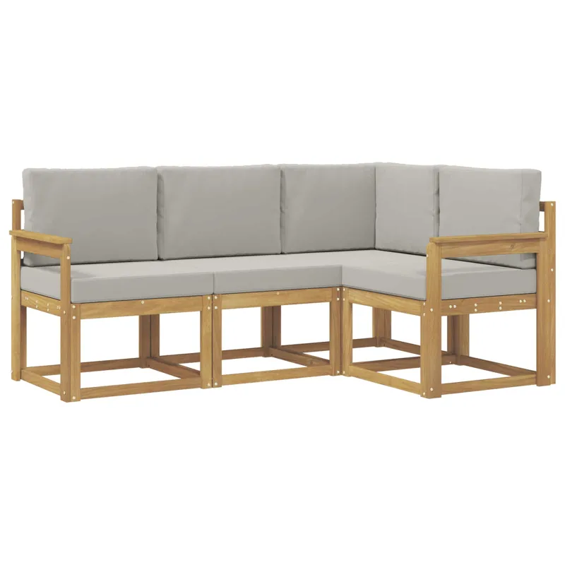 Lauko sofos komplektas 4 pcs Balta ir šviesiai pilka