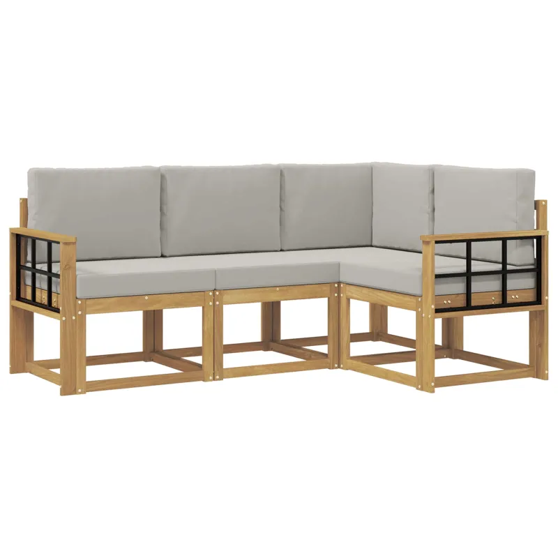 Lauko sofos komplektas 4 pcs Balta ir šviesiai pilka