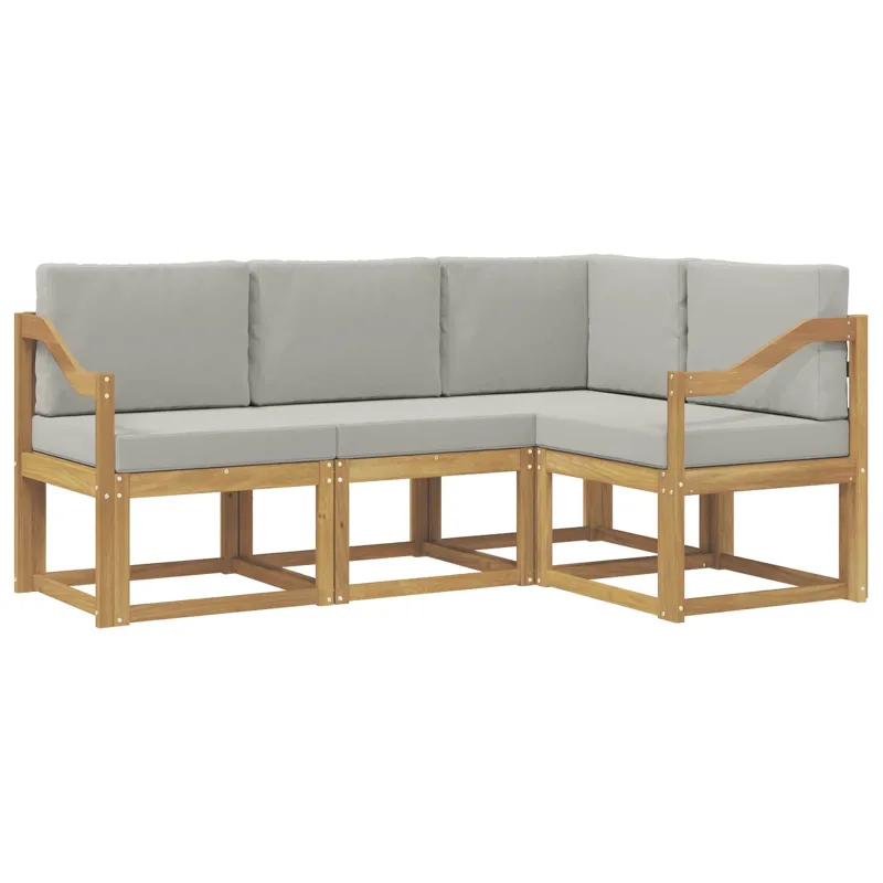 Lauko sofos komplektas 4 pcs Balta ir šviesiai pilka