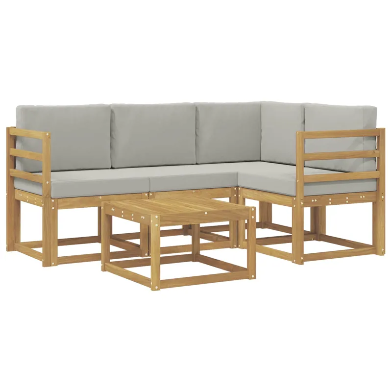 Lauko sofos komplektas 5 pcs Balta ir šviesiai pilka