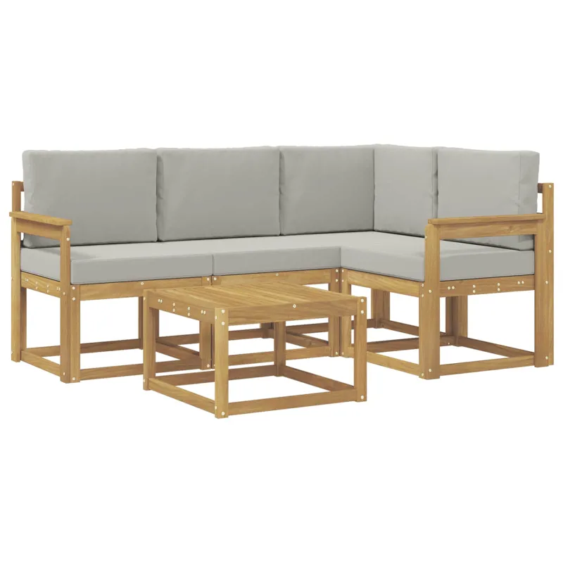 Lauko sofos komplektas 5 pcs Balta ir šviesiai pilka