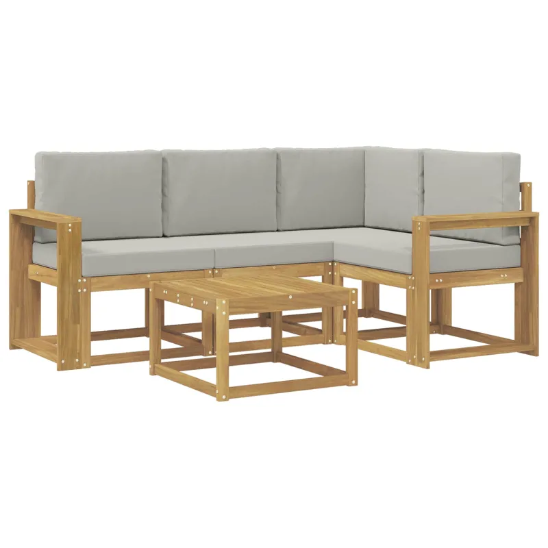 Lauko sofos komplektas 5 pcs Balta ir šviesiai pilka