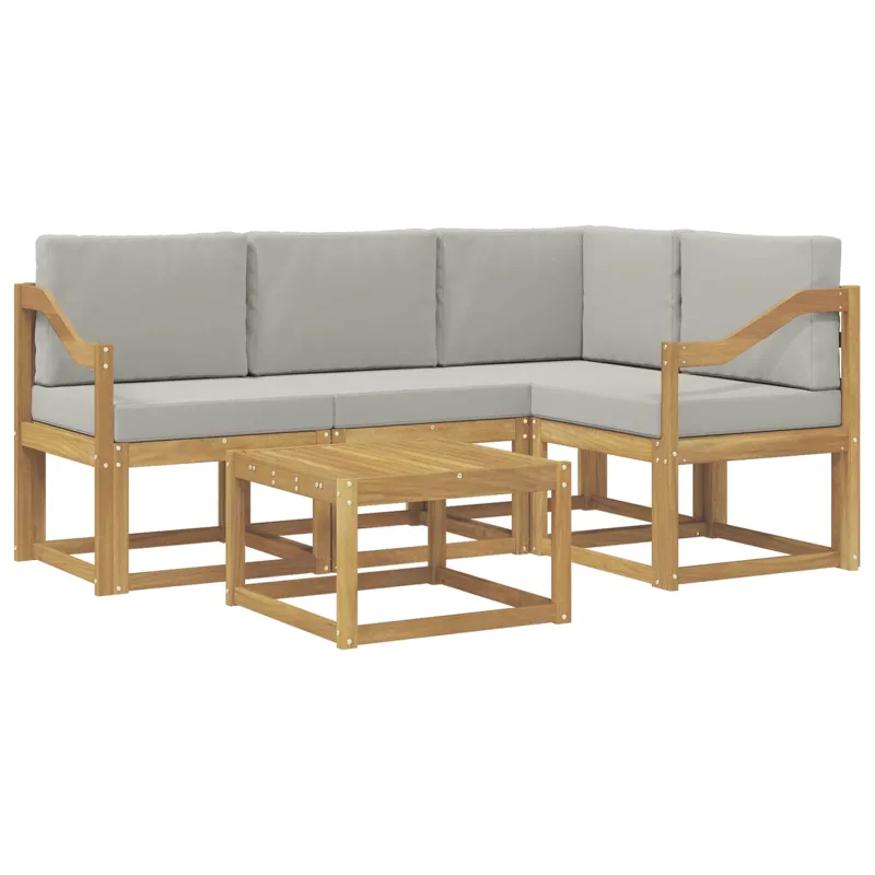 Lauko sofos komplektas 5 pcs Balta ir šviesiai pilka