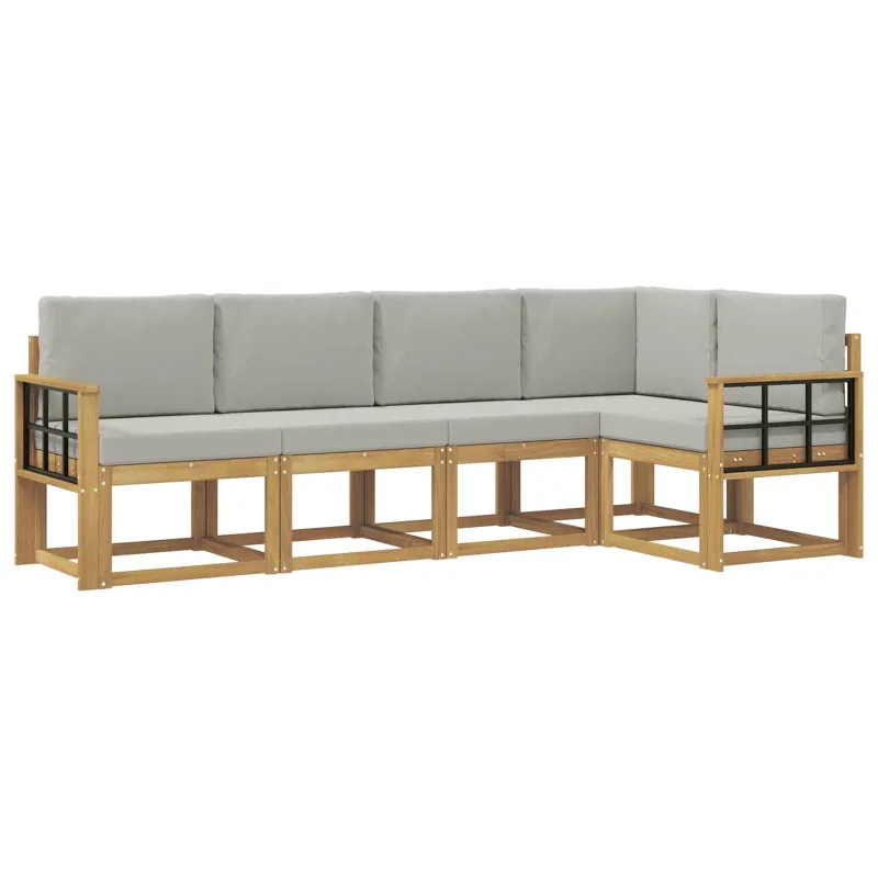 Lauko sofos komplektas su pagalve 5 pcs Balta ir šviesiai pilka