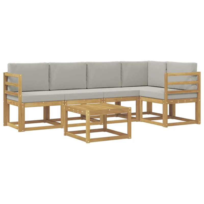 Lauko sofos komplektas 6 pcs Balta ir šviesiai pilka