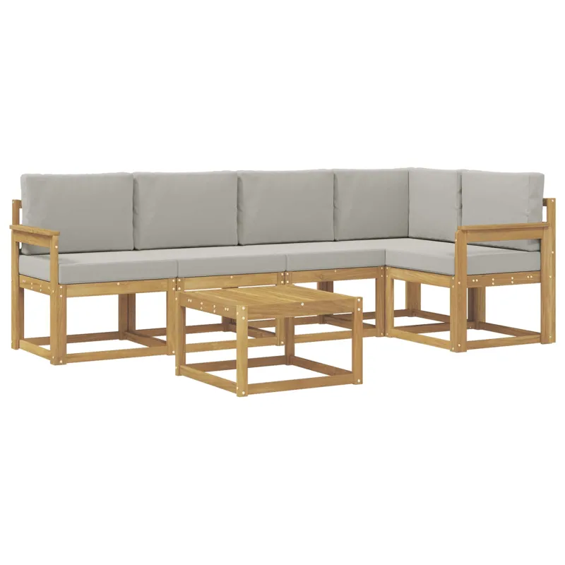Lauko sofos komplektas 6 pcs Balta ir šviesiai pilka
