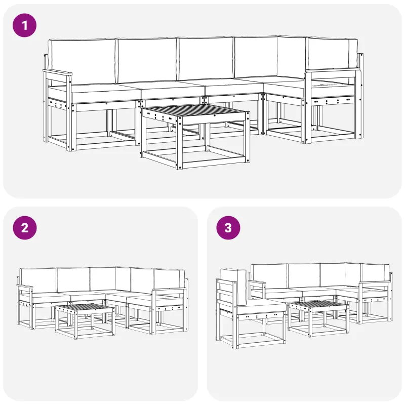 Lauko sofos komplektas 6 pcs Balta ir šviesiai pilka
