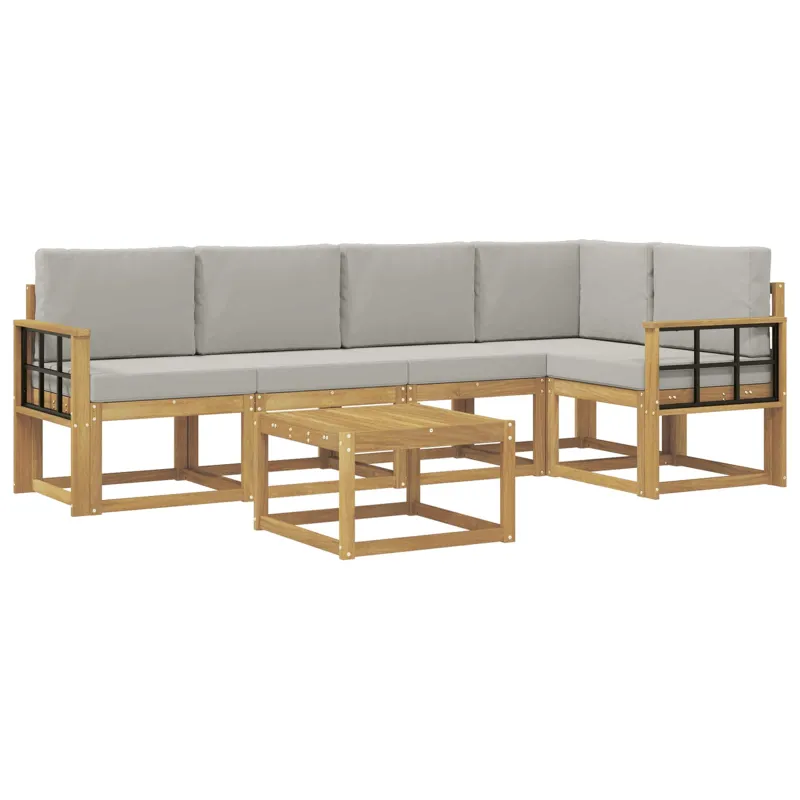Lauko sofos komplektas 6 pcs Balta ir šviesiai pilka