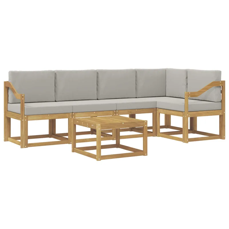 Lauko sofos komplektas 6 pcs Balta ir šviesiai pilka
