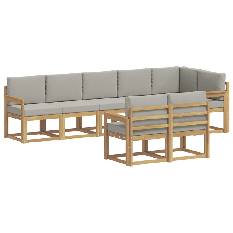 Lauko sofos komplektas su pagalve 8 pcs Balta ir šviesiai pilka