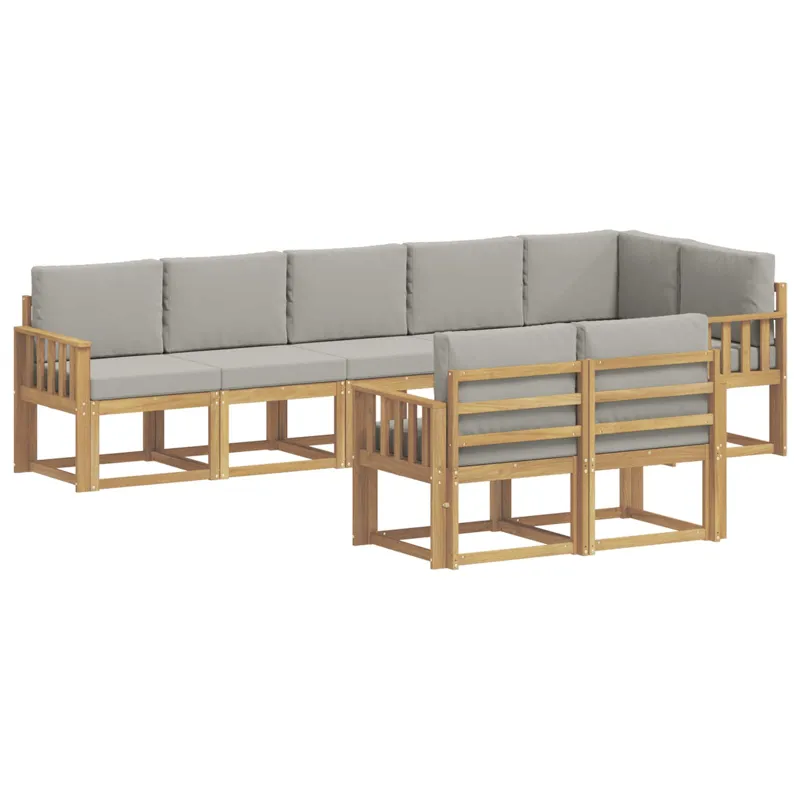 Lauko sofos komplektas su pagalve 8 pcs Balta ir šviesiai pilka