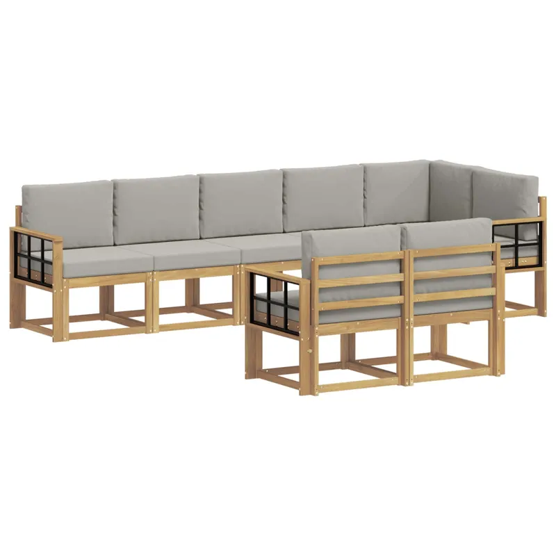 Lauko sofos komplektas su pagalve 8 pcs Balta ir šviesiai pilka