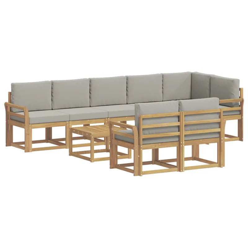 Lauko sofos komplektas su pagalve 9 pcs Balta ir šviesiai pilka