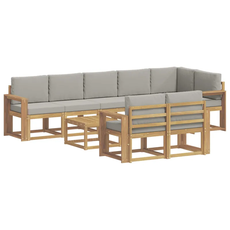 Lauko sofos komplektas su pagalve 9 pcs Balta ir šviesiai pilka