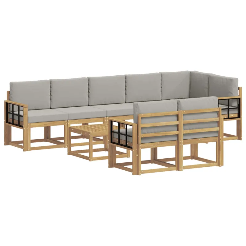 Lauko sofos komplektas su pagalve 9 pcs Balta ir šviesiai pilka