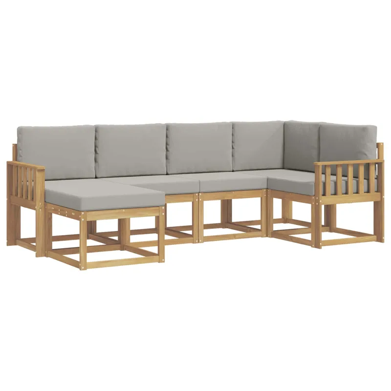 Lauko sofos komplektas 6 pcs Balta ir šviesiai pilka