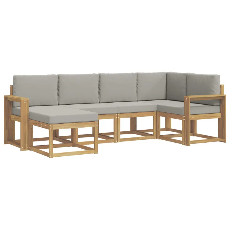 Lauko sofos komplektas 6 pcs Balta ir šviesiai pilka