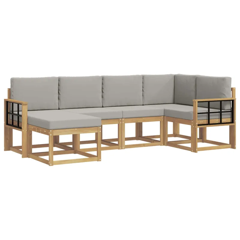 Lauko sofos komplektas 6 pcs Balta ir šviesiai pilka