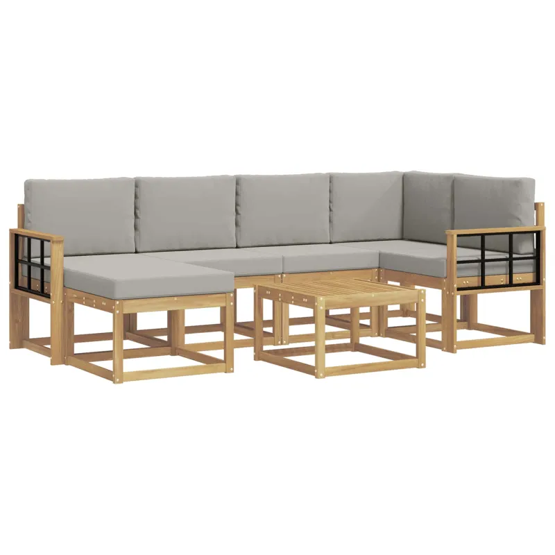 Lauko sofos komplektas su pagalve 7 pcs Balta ir šviesiai pilka