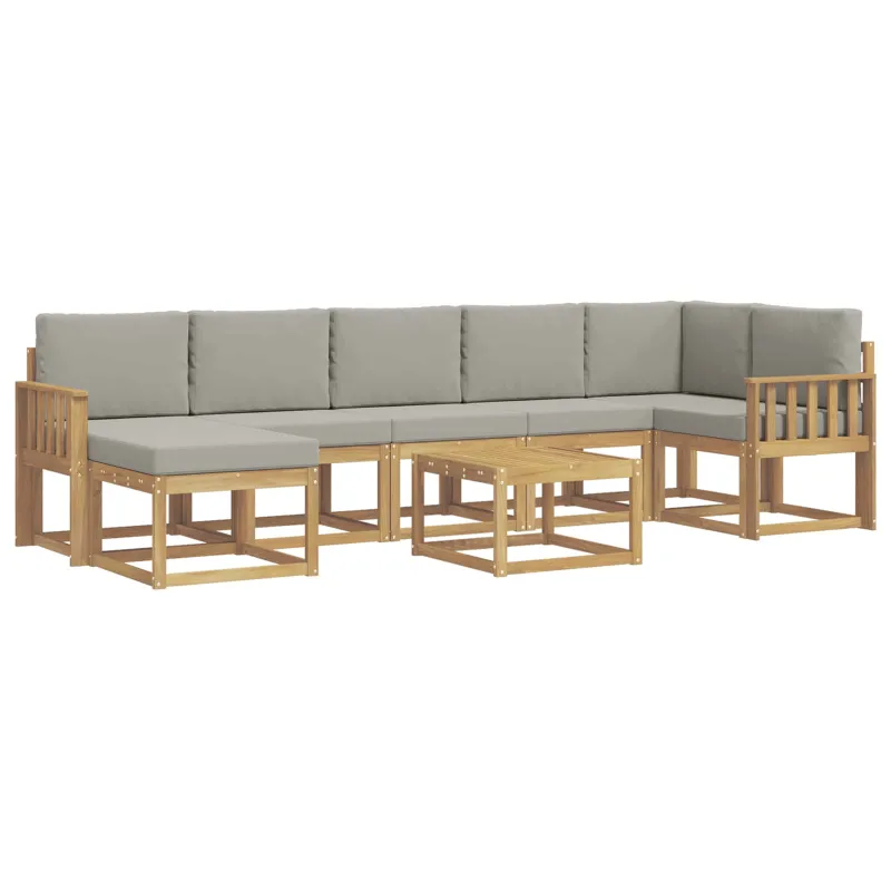 Lauko sofos komplektas 8 pcs Balta ir šviesiai pilka