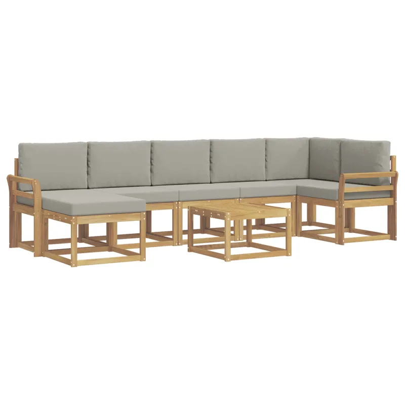 Lauko sofos komplektas 8 pcs Balta ir šviesiai pilka