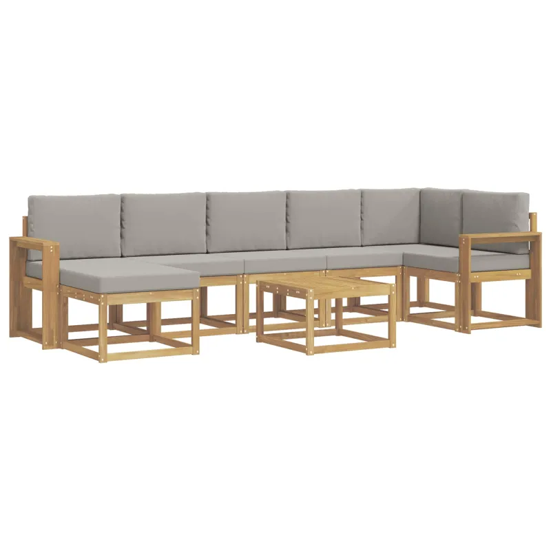 Lauko sofos komplektas 8 pcs Balta ir šviesiai pilka